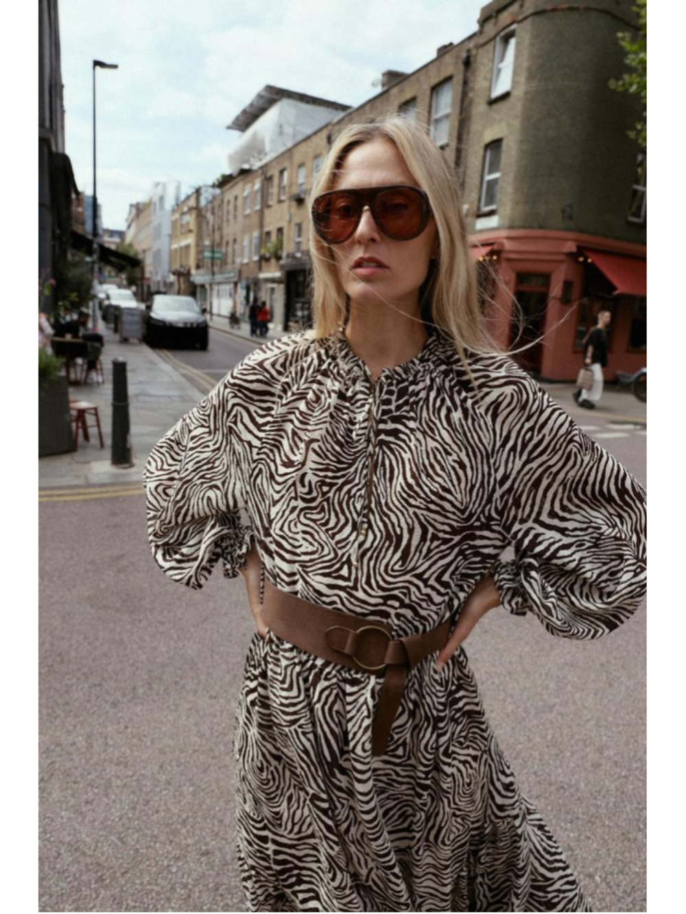 Zara Animal Print Belted Dress Size S